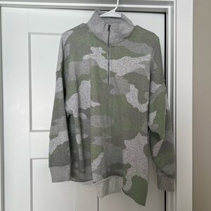 Aerie Camouflage Half-Zip Sweatshirt in Green and Gray
